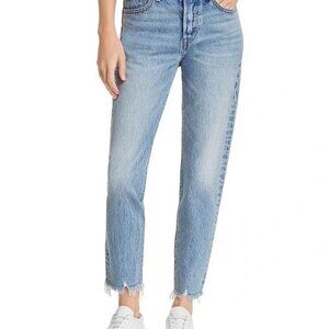 Levi Wedgie Straight Fit Jeans Raw Hem Light Wash Size 28